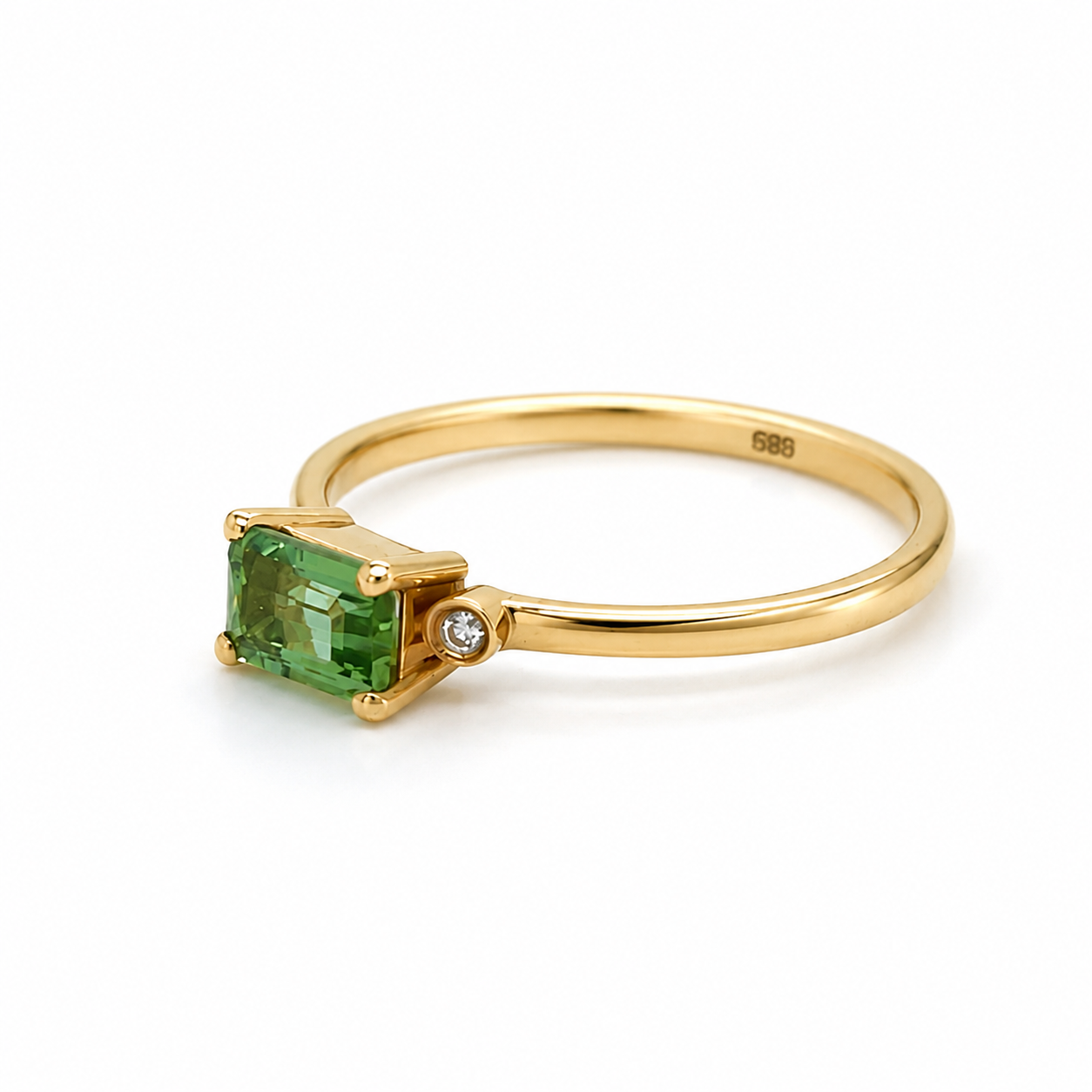 Turmalinring aus 585 Gelbgold mit rechteckigem grünem Edelstein