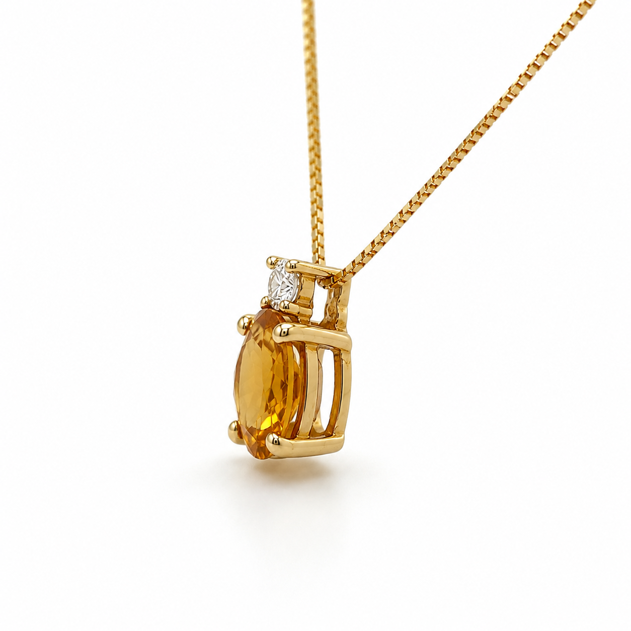 585 Gelbgold Kette mit Citrin & Brillant 0,09 ct WP – 42 cm