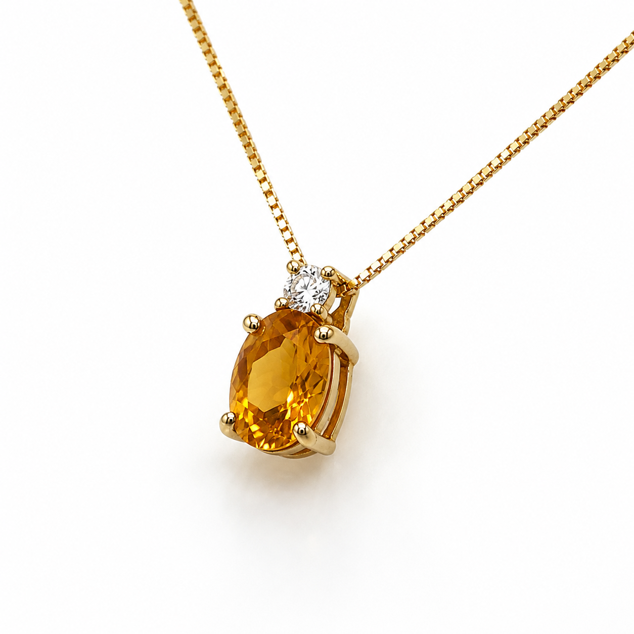 585 Gelbgold Kette mit Citrin & Brillant 0,09 ct WP – 42 cm
