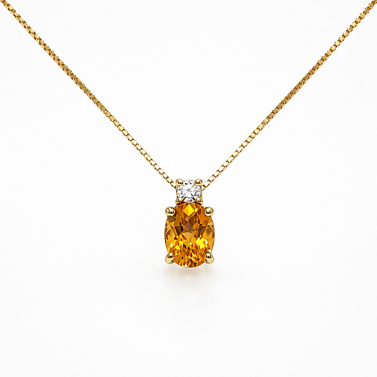 585 Gelbgold Kette mit ovalem Citrin und Brillant 0,09 ct an Venezianerkette 42 cm