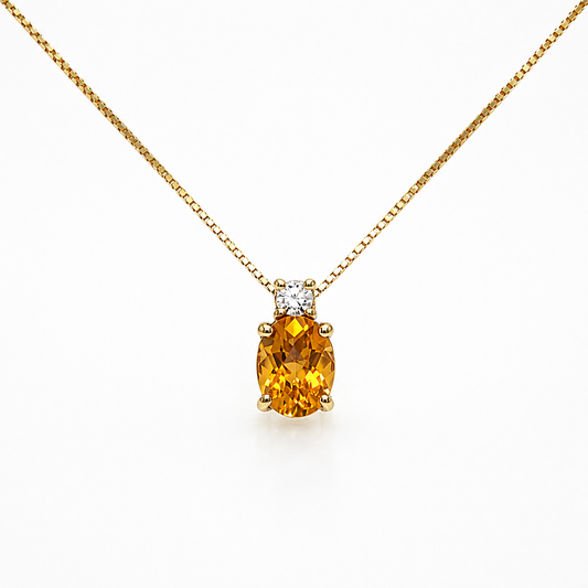 585 Gelbgold Kette mit ovalem Citrin und Brillant 0,09 ct an Venezianerkette 42 cm