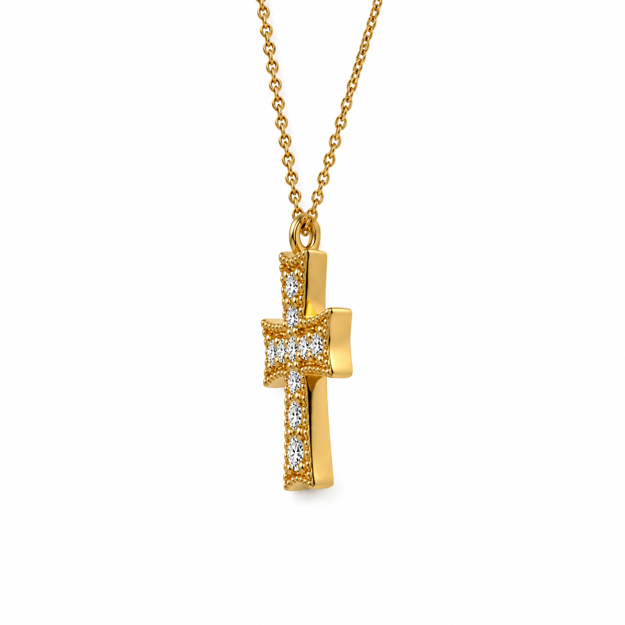 Kreuzkette aus 750 Gold mit Brillanten 0,11 ct. G-VS und 42 cm Kettenlänge seitlich