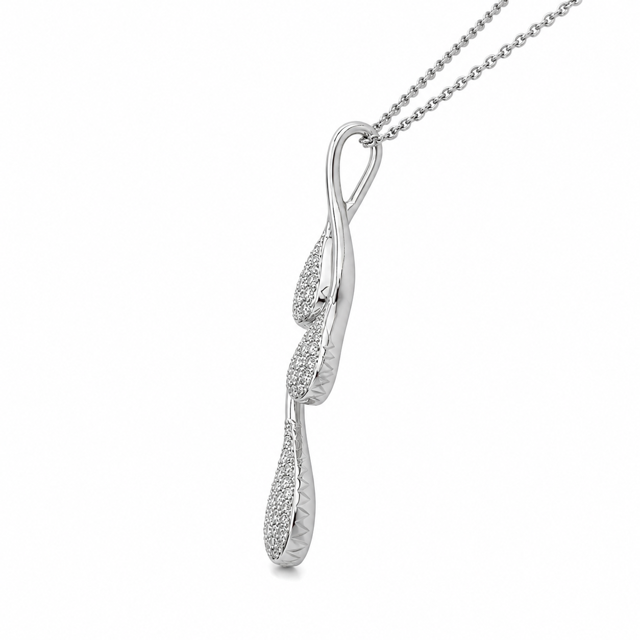 Brillantkette aus 750 Weißgold mit geschwungenem Tropfen-Anhänger, 0,20 ct. TW-SI Brillanten 