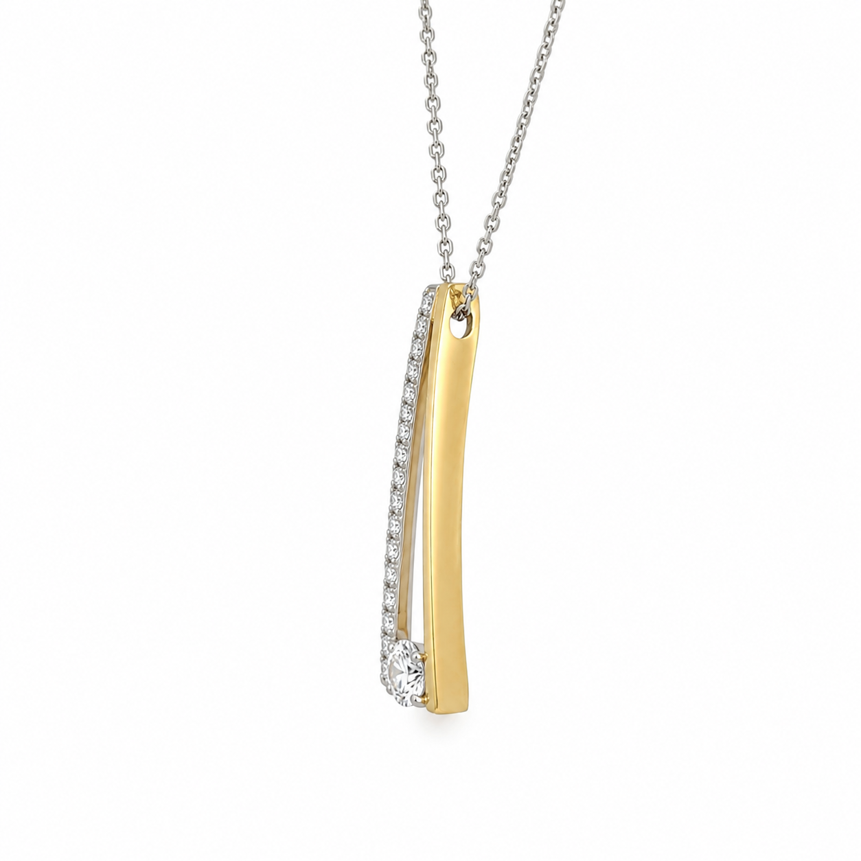 Kette mit Brillantanhänger 585/- Gelbgold & Weißgold mattiert 0,13ct. H-VS