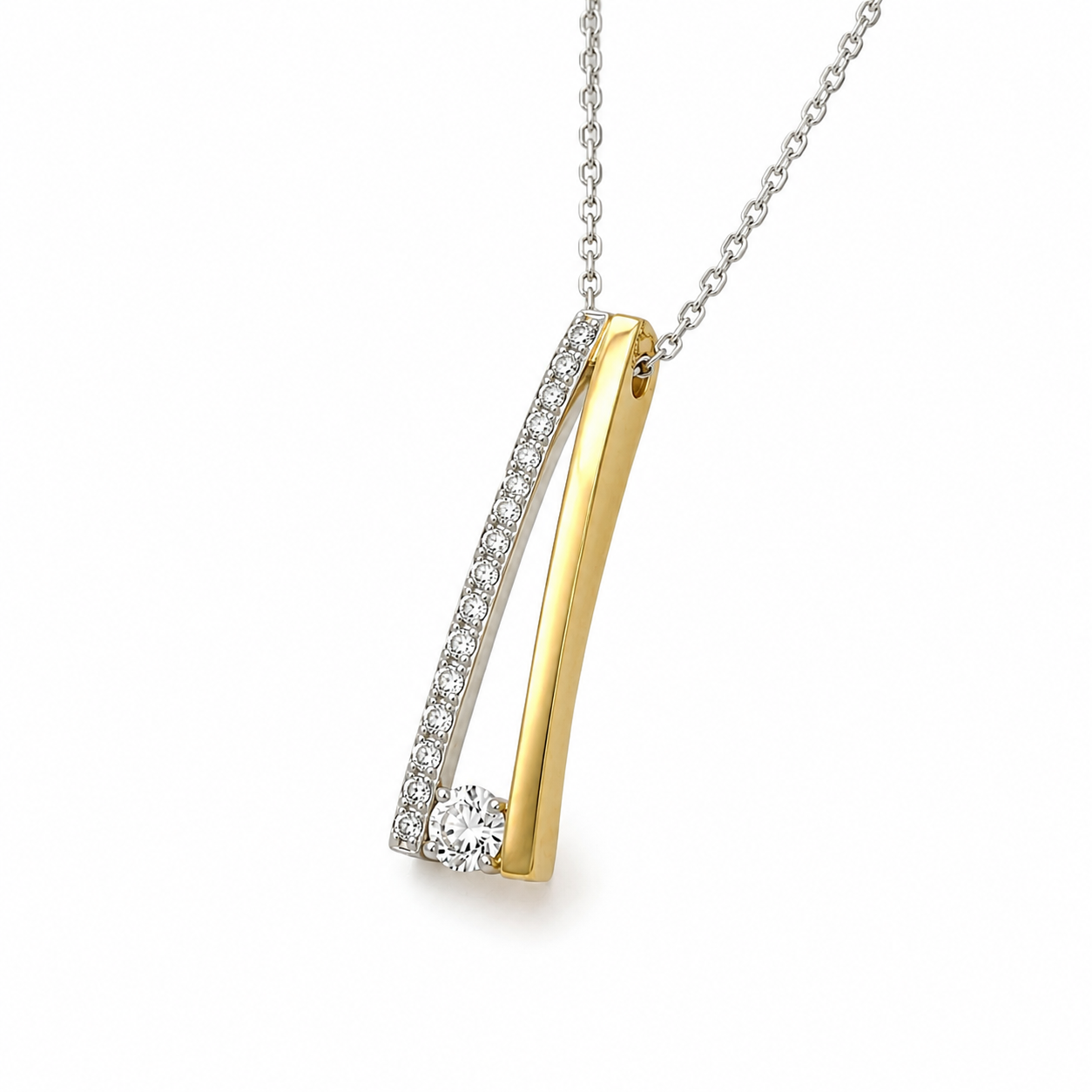 Kette mit Brillantanhänger 585/- Gelbgold & Weißgold mattiert 0,13ct. H-VS