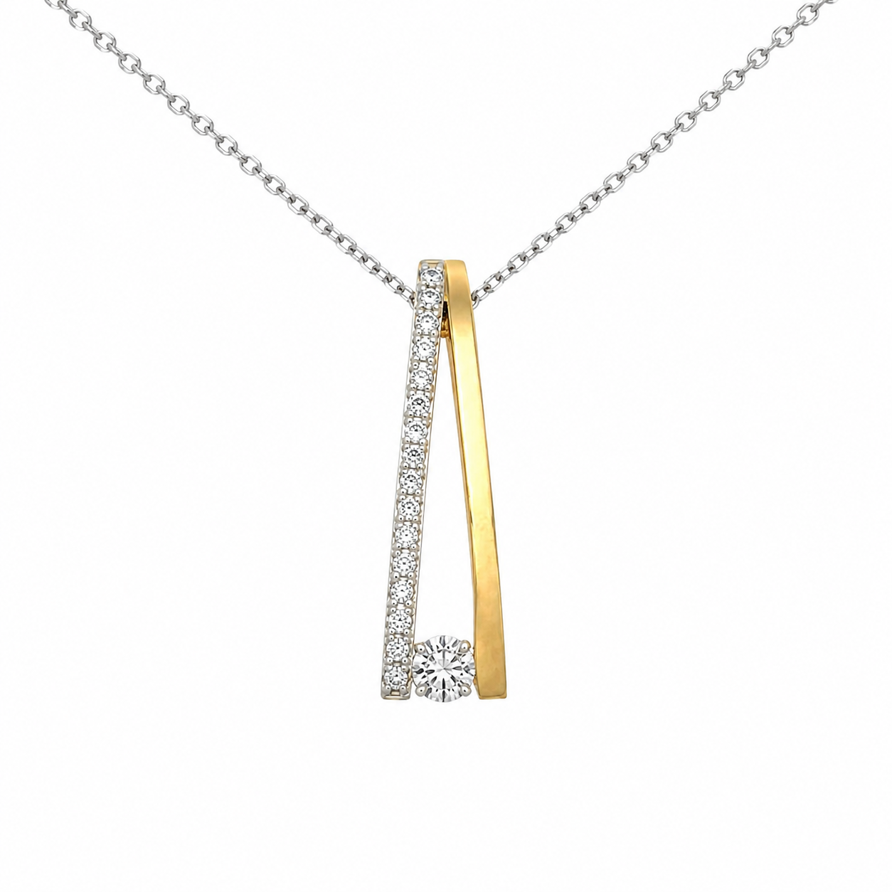 Kette aus 585 Weißgold mit mattiertem Gelbgold Brillantanhänger und 0,13 ct Brillanten