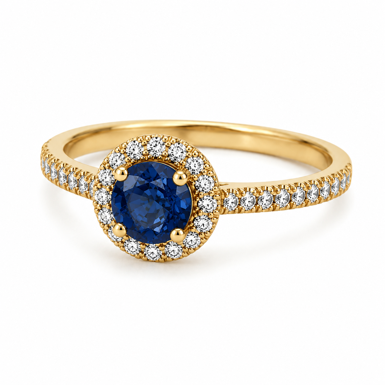 750/- Gelbgold Ring mit Saphir & Brillanten – 0,67 ct Saphir – 0,24 ct G-SI Diamanten