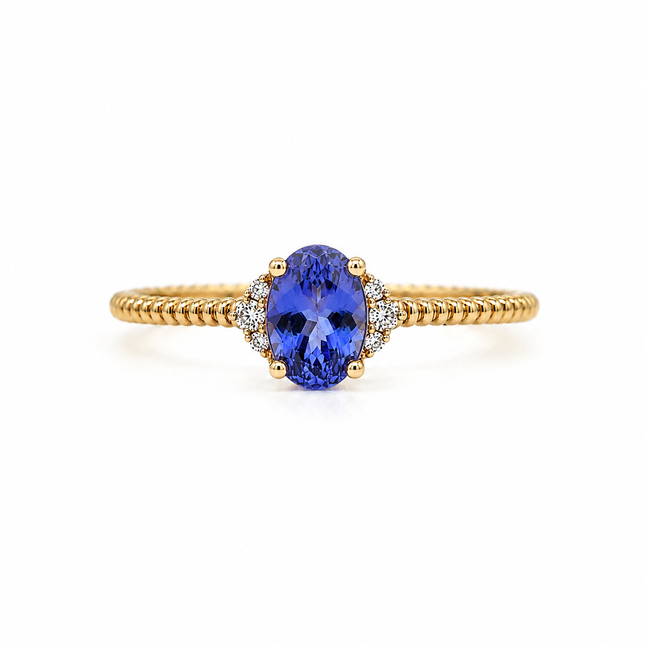 Ring aus 585 Gelbgold mit ovalem 0,53 ct Tansanit und 0,04 ct Brillanten in G-VS Qualität, Ringgröße 56