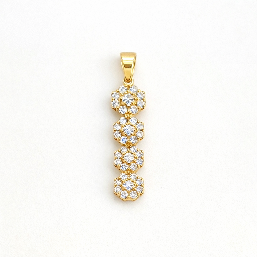 585 Gelbgold Anhänger Zirkonia Blumenreihe