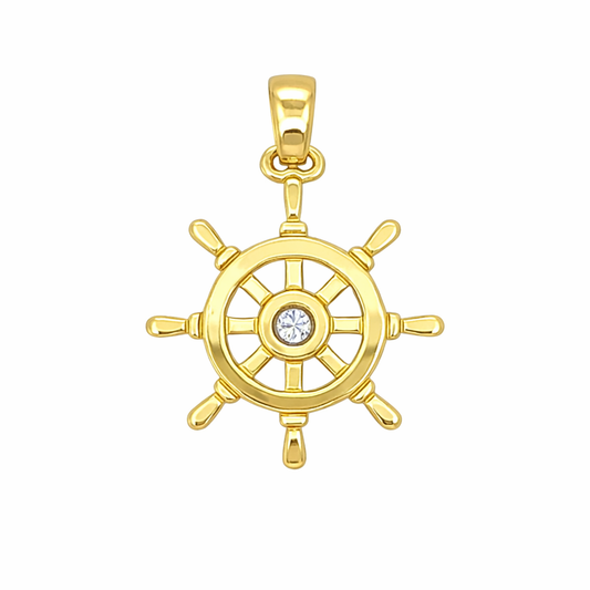 585 Gelbgold Anhänger Steuerrad mit Zirkonia