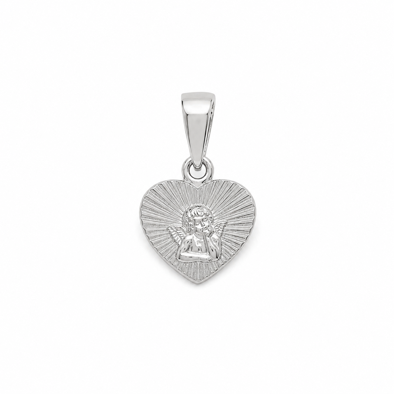 Schutzengel Herzanhänger aus 585 Weißgold mit Engelmotiv