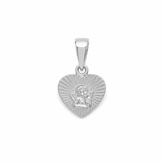 Schutzengel Herzanhänger aus 585 Weißgold mit Engelmotiv