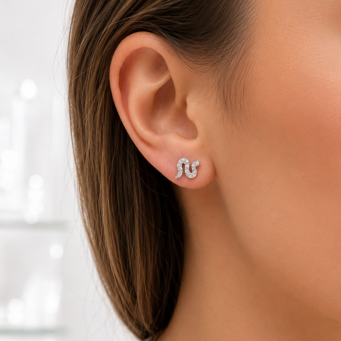 Schlangen Ohrstecker 585 Weißgold mit Zirkonia