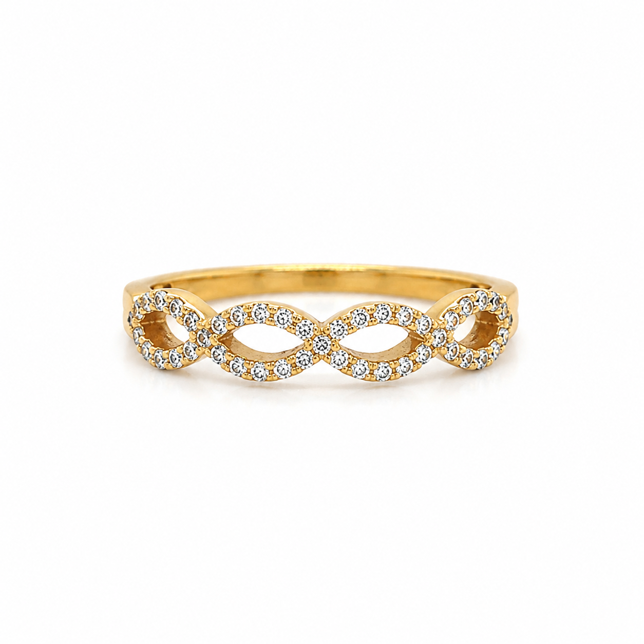 Filigraner Infinity Ring aus 750 Gelbgold mit 0,21 ct Brillanten in G-VS Qualität