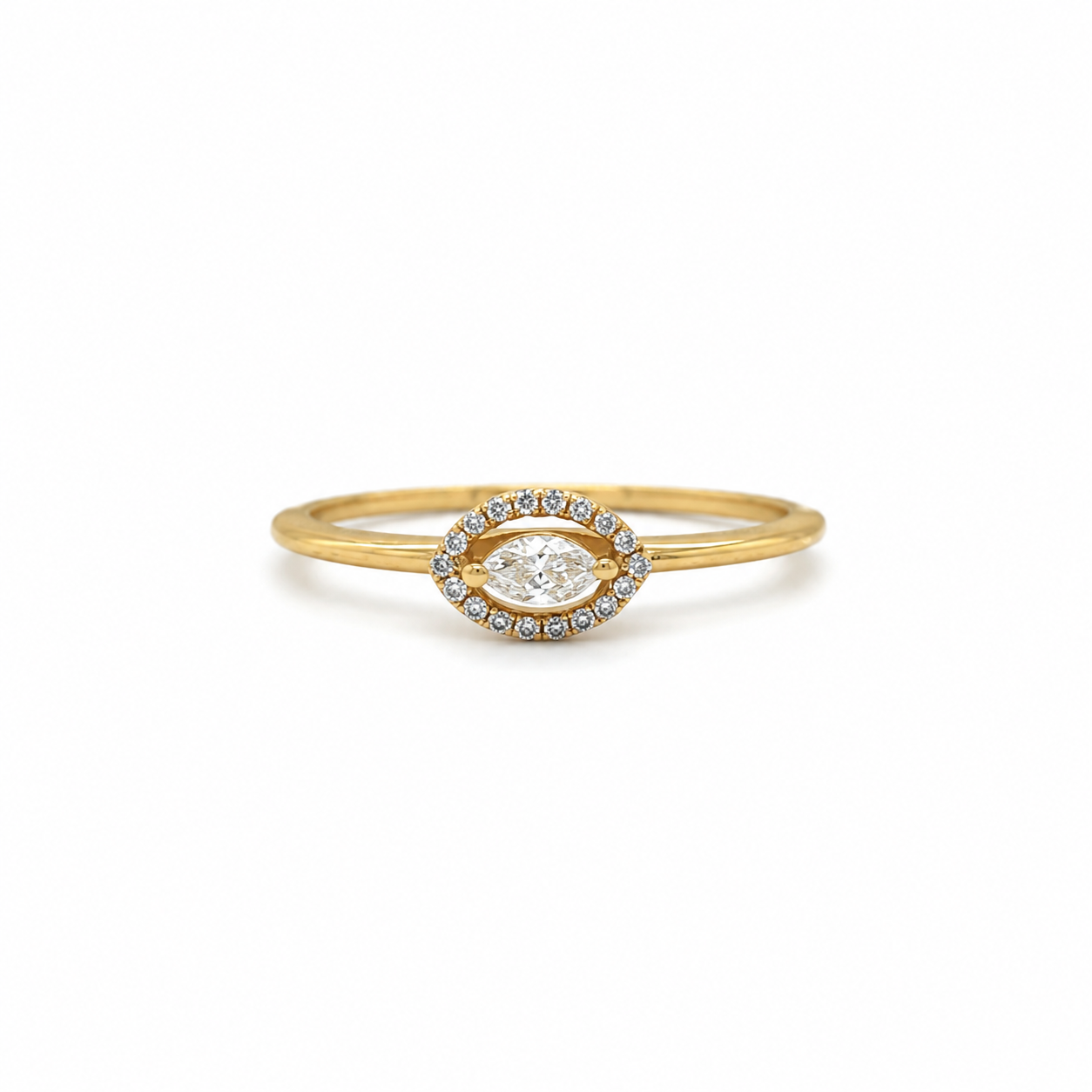585 Gelbgold Ring mit Marquise-Diamant 0,17 ct H-SI in Größe 54.
