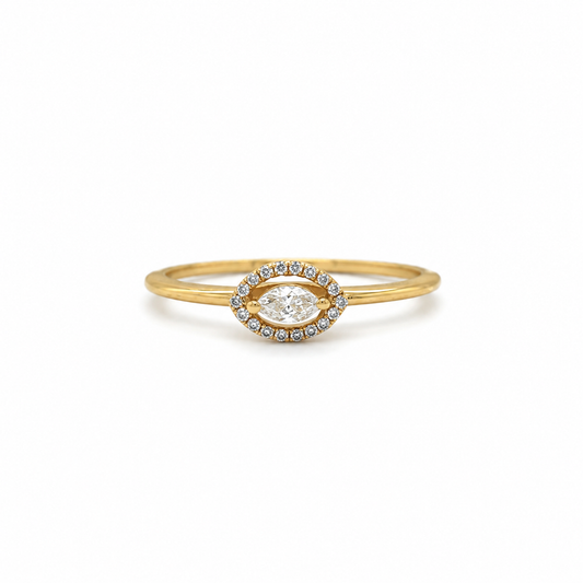 585 Gelbgold Ring mit Marquise-Diamant 0,17 ct H-SI in Größe 54.