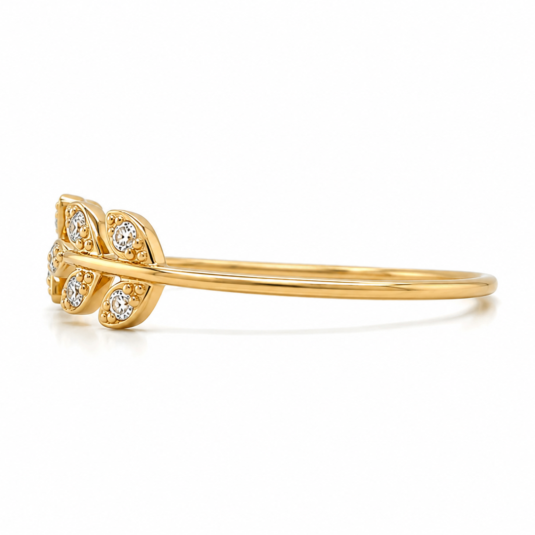 585 Gelbgold Brillantring 0,10 ct W-SI – Offenes Blattdesign – Größe 53