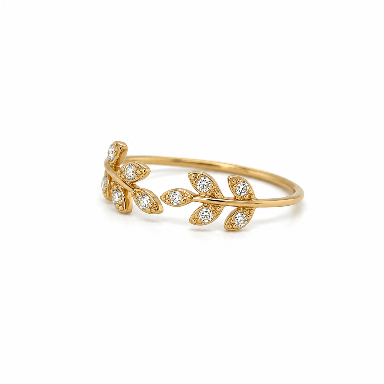 585 Gelbgold Brillantring 0,10 ct W-SI – Offenes Blattdesign – Größe 53