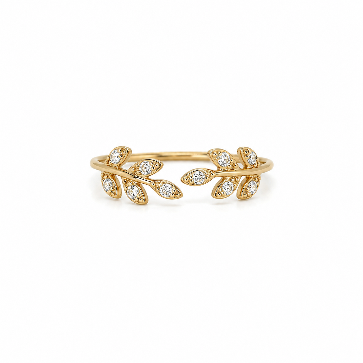 Offener Brillantring aus 585 Gelbgold mit 0,10 ct W-SI Brillanten im Blattdesign.