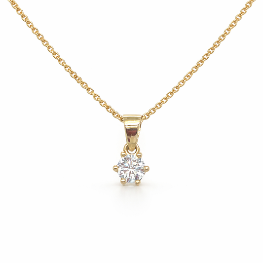585 Gelbgold Kette 38 cm mit Solitär Zirkonia Anhänger Krappenfassung Frontansicht