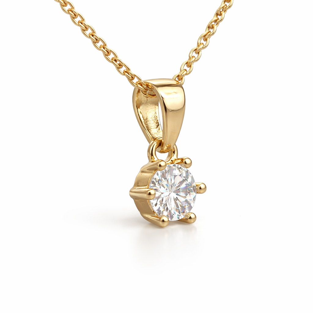 585 Gelbgold Kette 38 cm mit Solitär Zirkonia Anhänger Krappenfassung details