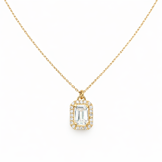 585 Gelbgold Kette mit Zirkonia Anhänger – Rechteck Solitär & Pavé
