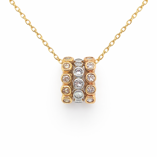 585 Gelbgold Kette mit Zirkonia Anhänger – Tricolor Pavé Design
