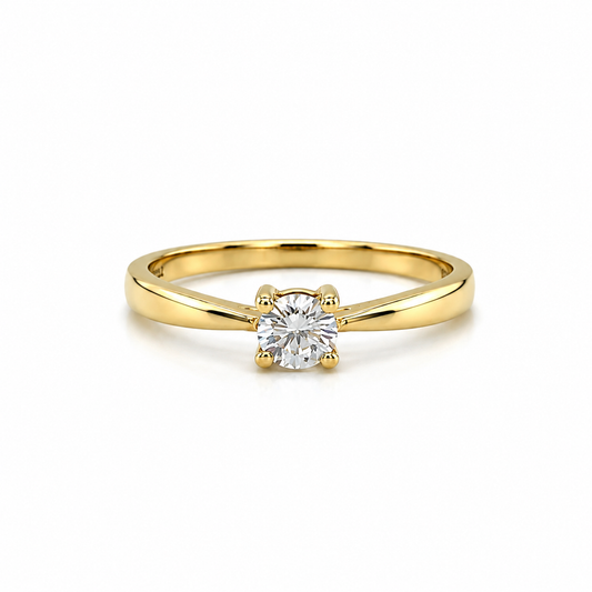 585 Gelbgold Verlobungsring mit 0,20 ct W/SI Brillant in klassischer 4-Krappen-Fassung.