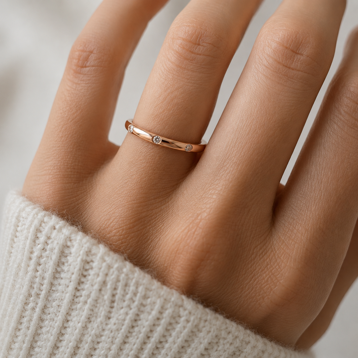 750 Gold Memoire Ring Größe 54 mit 8 umlaufenden W/SI Brillanten 