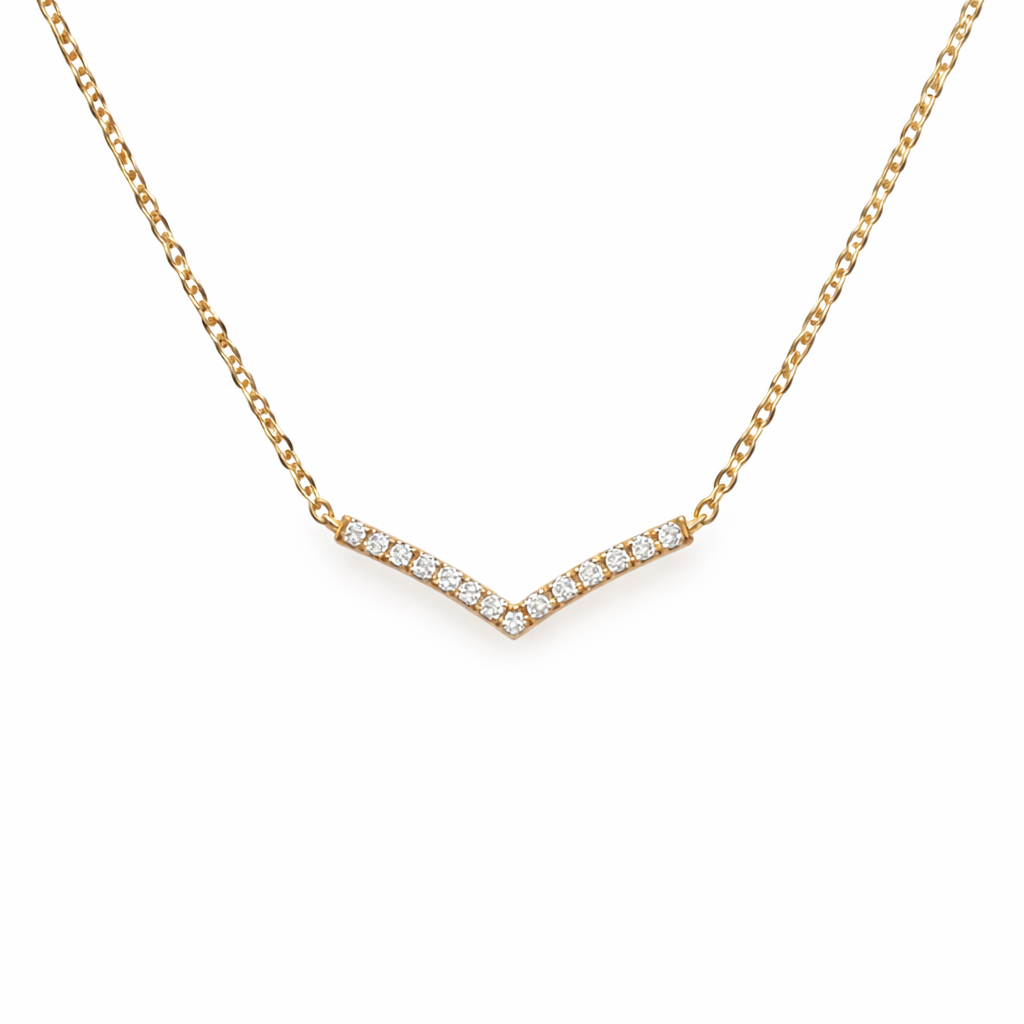 585 Gelbgold Kette mit brillantbesetzter V-Form – 42 cm
