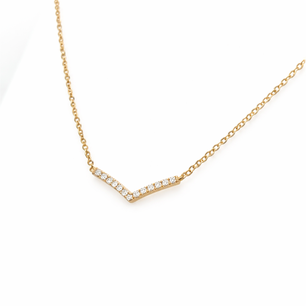 585 Gelbgold Kette mit brillantbesetzter V-Form – 42 cm