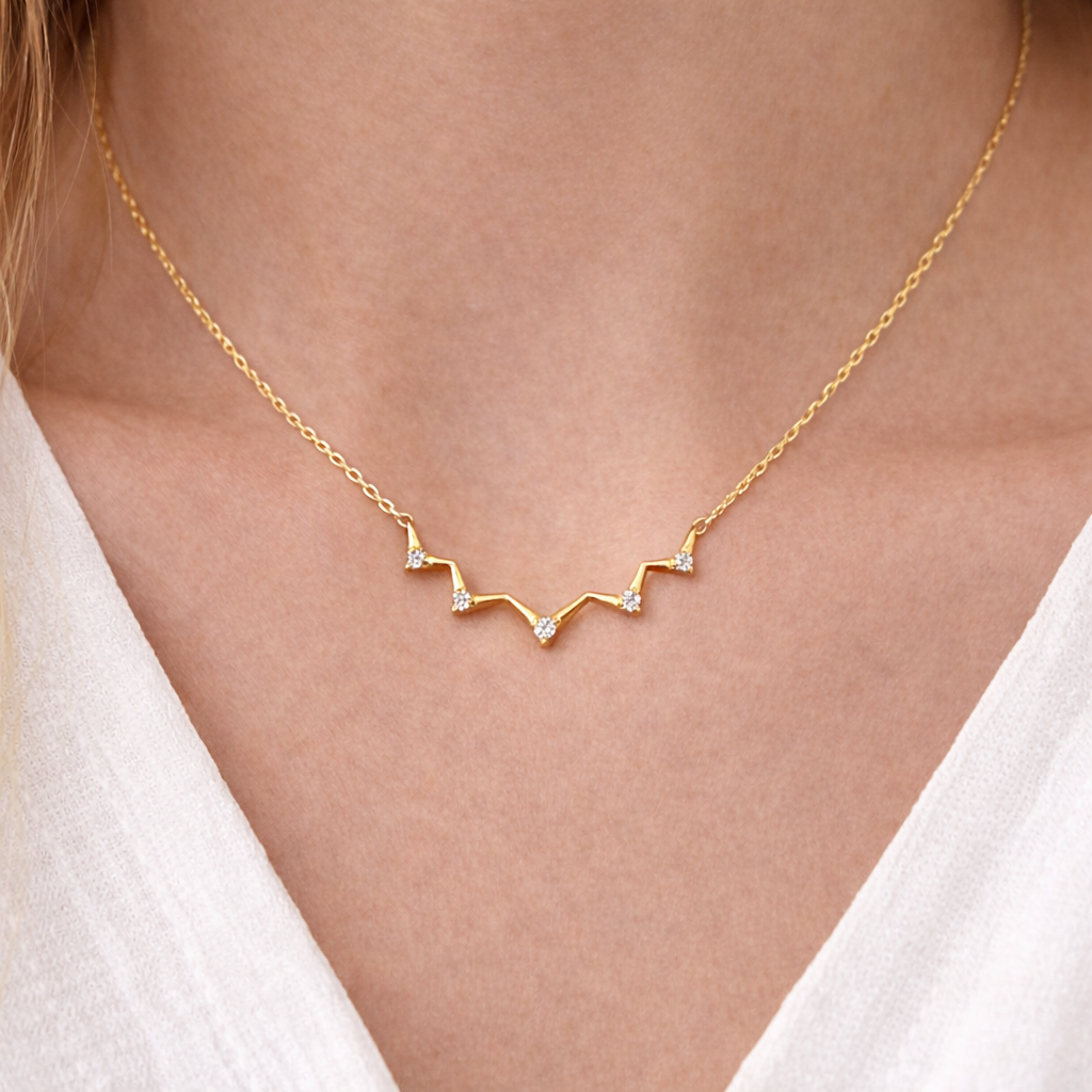 585 Gelbgold Kette mit brillantbesetzter Zickzack-Form – 0,05 ct W/SI, 41 cm