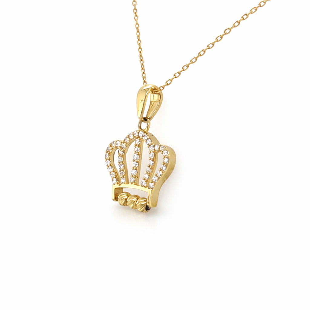 585 Gelbgold Kette mit Kronen-Anhänger & Zirkonia – 45 cm