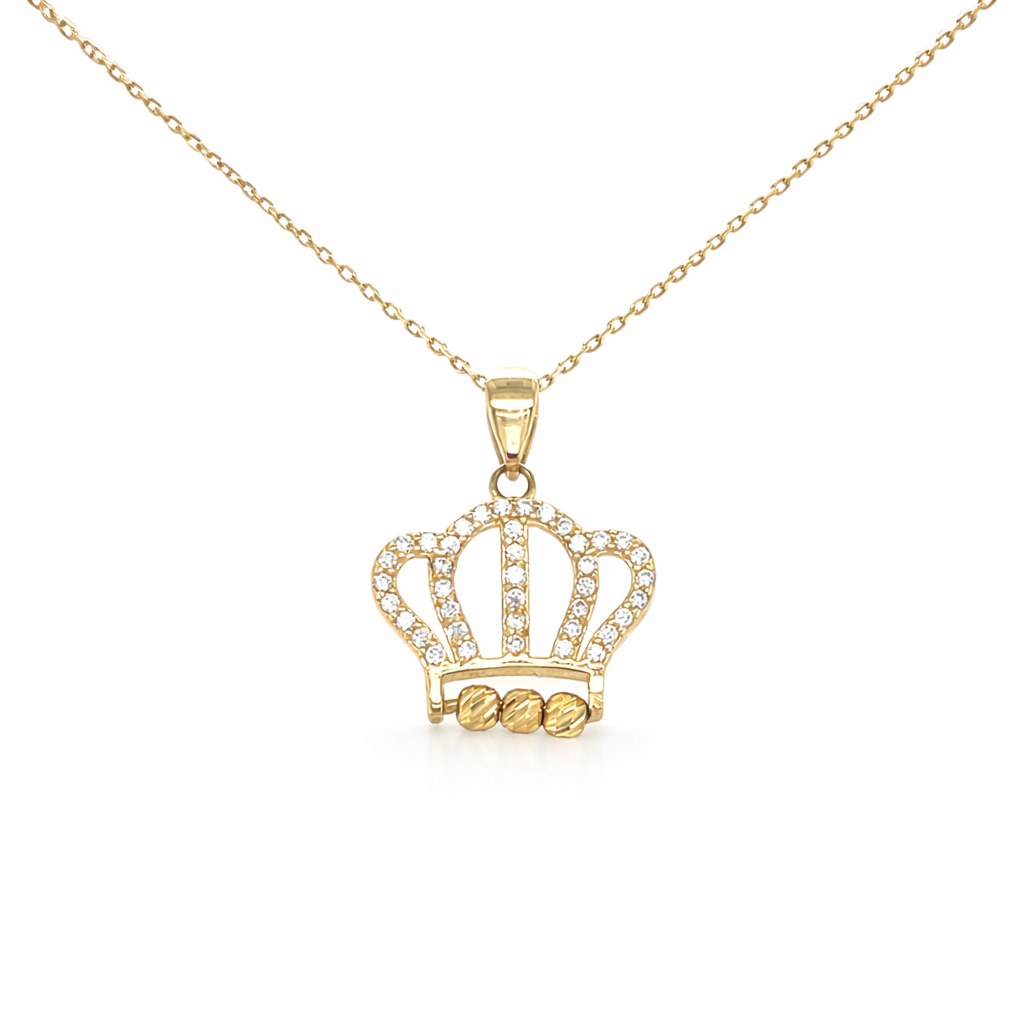 585 Gelbgold Kette mit Kronen Anhänger und Zirkonia, 45 cm