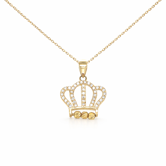 585 Gelbgold Kette mit Kronen Anhänger und Zirkonia, 45 cm