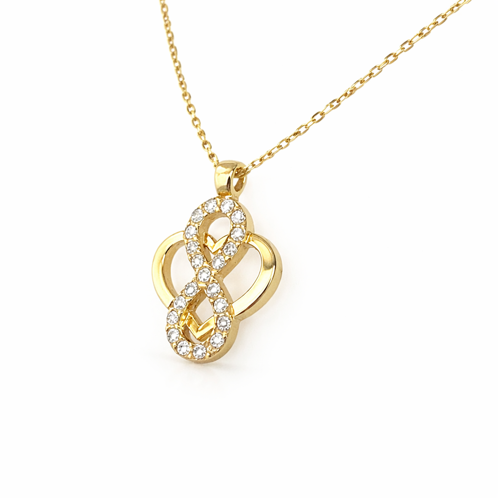 585 Gelbgold Kette mit Unendlichkeits- & Herz-Design – Zirkonia, 42–45 cm