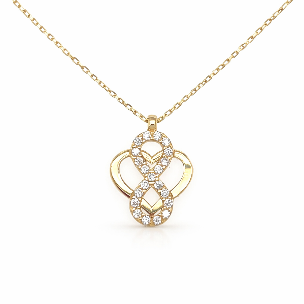 585 Gelbgold Kette mit Unendlichkeits- & Herz-Design – Zirkonia, 42–45 cm