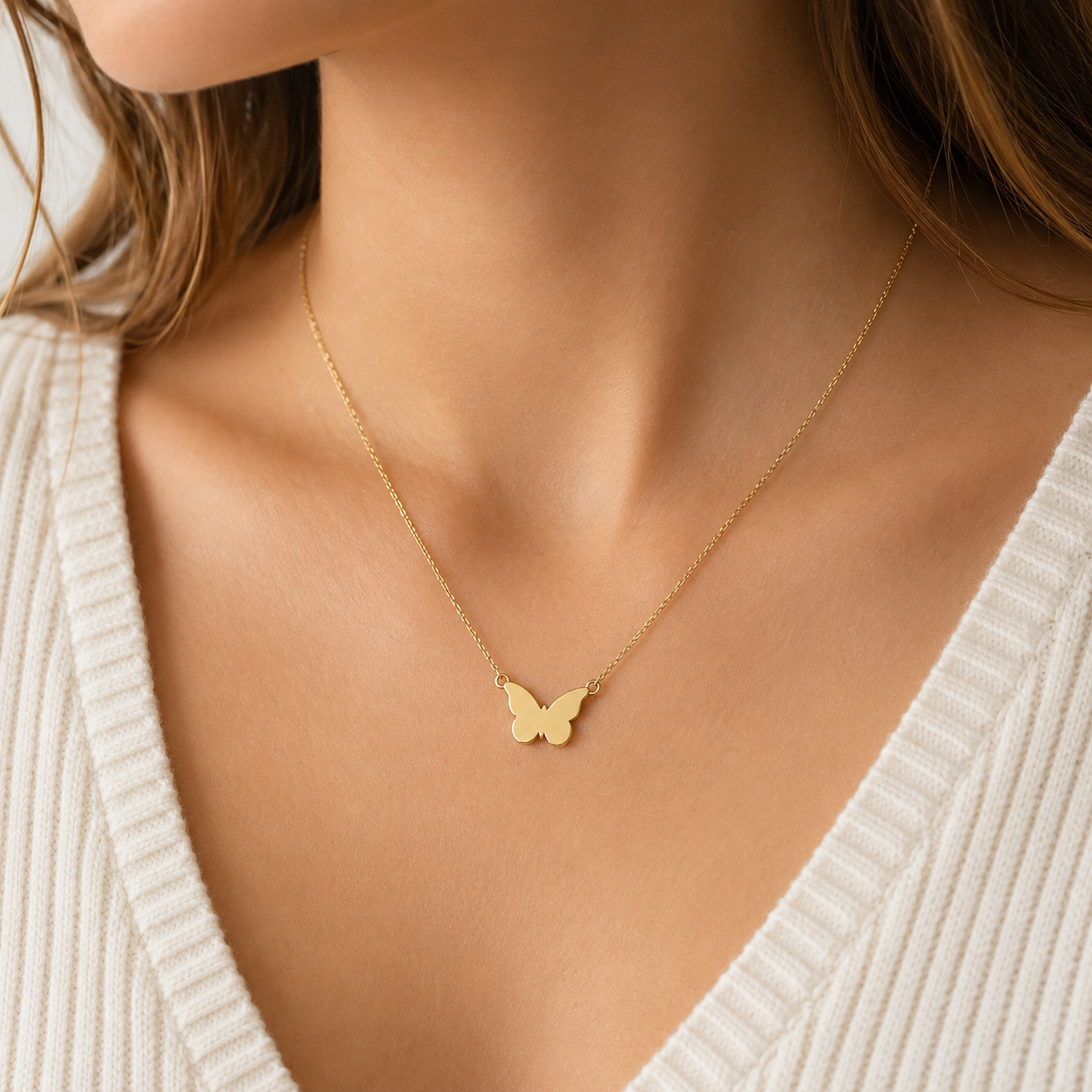 Butterfly Halskette 585er Gelbgold 43 45 cm