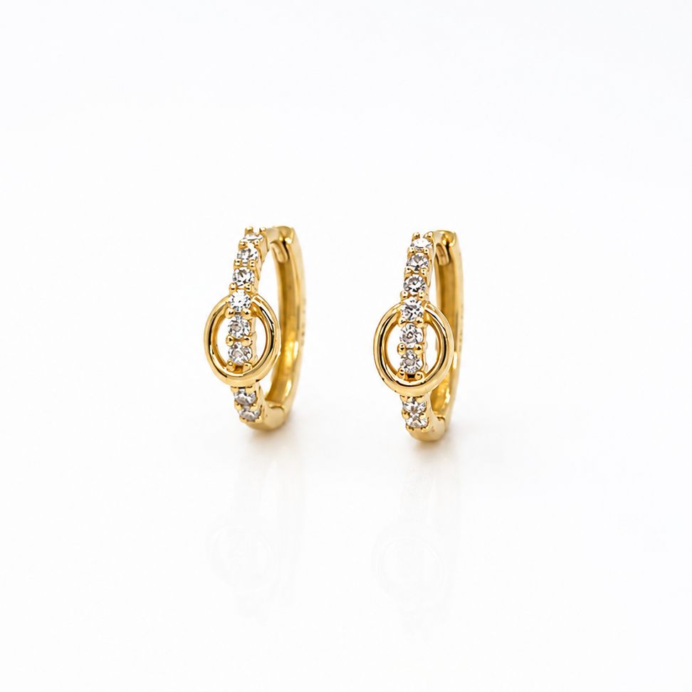 Creolen aus 585 Gelbgold mit Steinbesatz und Kreis-Element