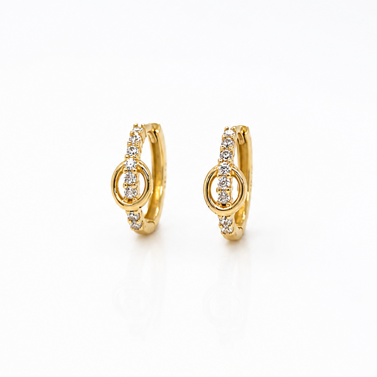 Creolen aus 585 Gelbgold mit Steinbesatz und Kreis-Element