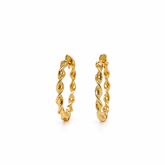 Twist Creolen aus 585 Gelbgold mit Wellenstruktur