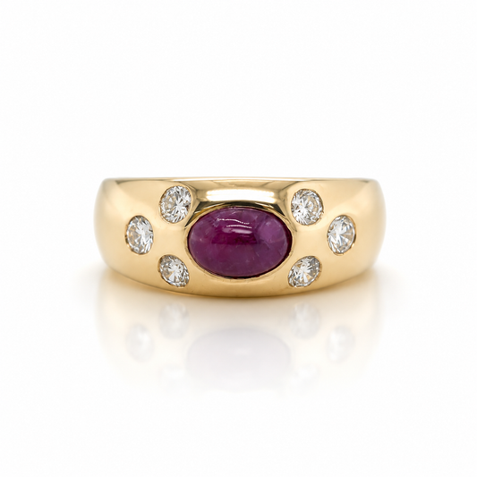 Bandring aus 585 Gelbgold mit Rubin und Brillanten