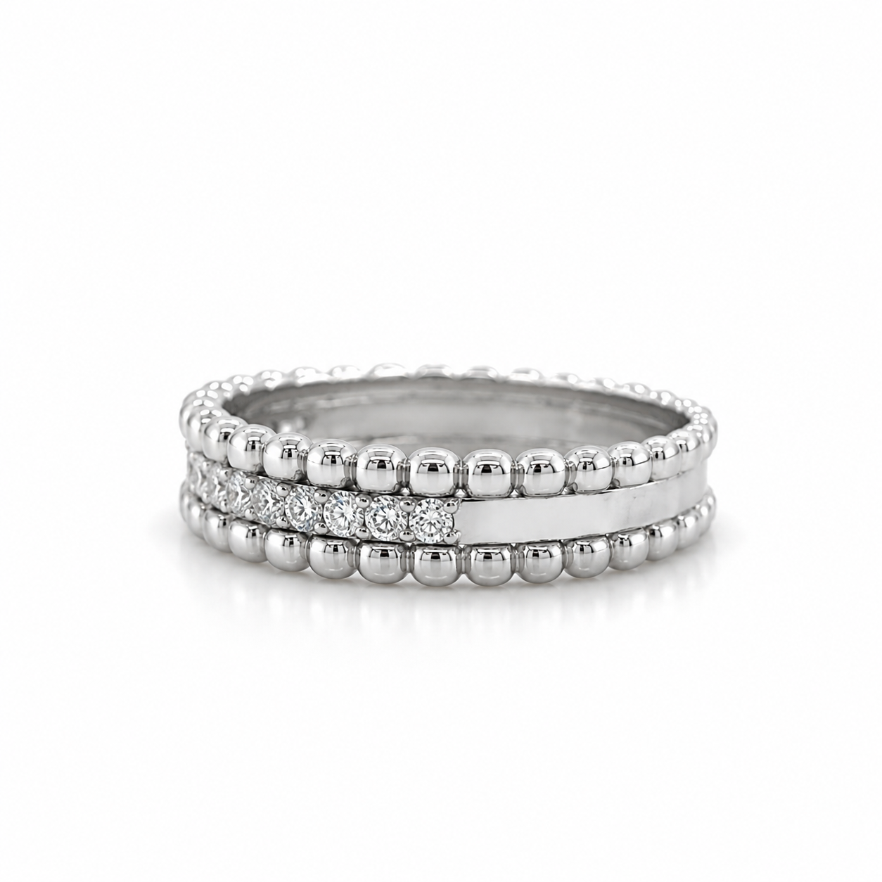 585 Weißgold Halbmemoire Ring mit Brillanten