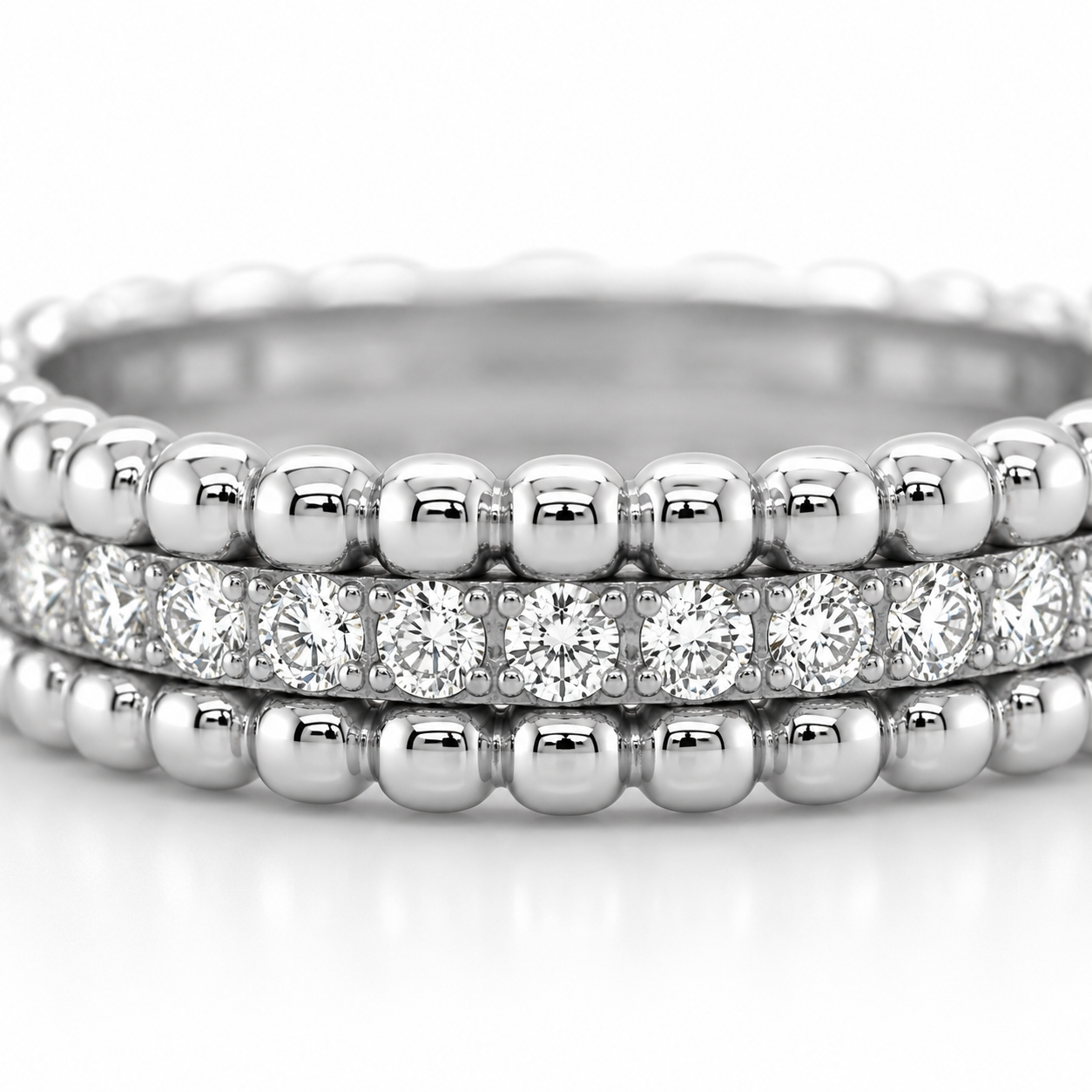 585 Weißgold Halbmemoire Ring mit Brillanten