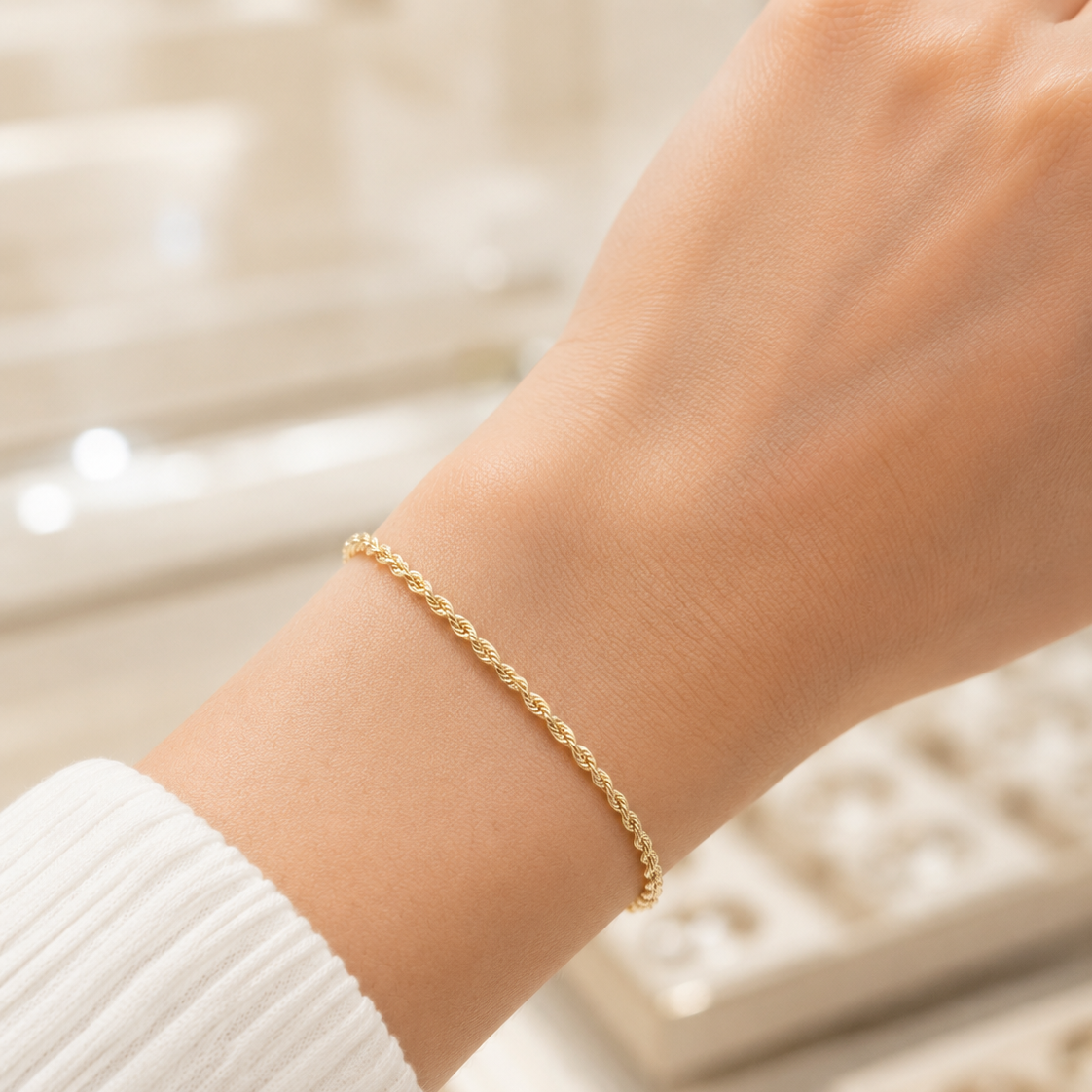 Feines Goldarmband Damen 585 Gelbgold mit gedrehter Kordelstruktur
