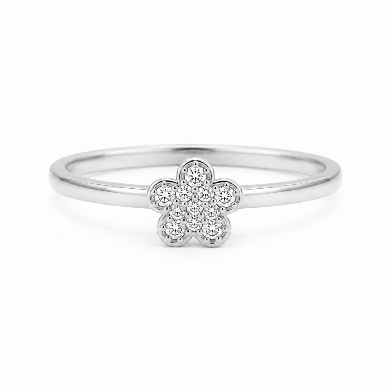 Blütenring 585 Weißgold mit Zirkonia und Blumenmotiv