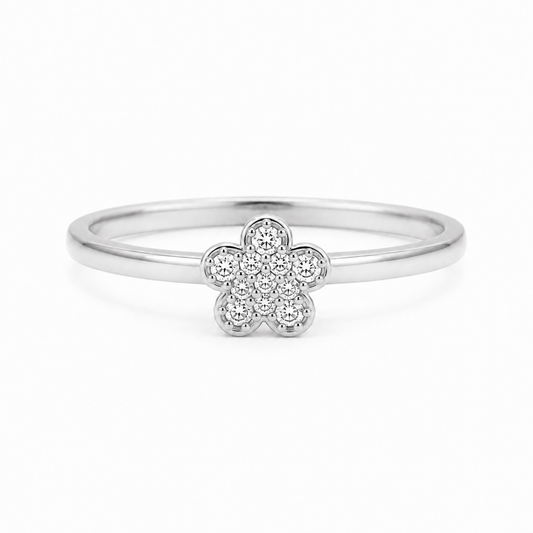Blütenring 585 Weißgold mit Zirkonia und Blumenmotiv