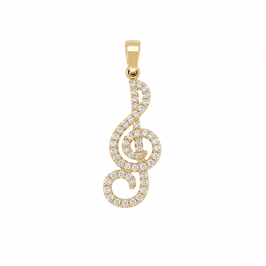 Notenschlüssel Anhänger 585 Gelbgold mit Zirkonia Frontansicht