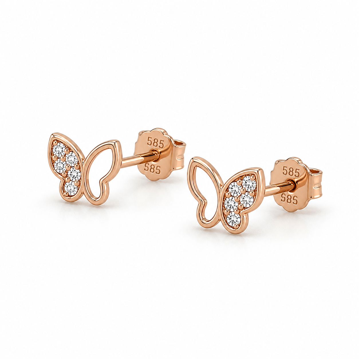 585 Rotgold Ohrstecker Schmetterling mit Zirkonia – 5 mm