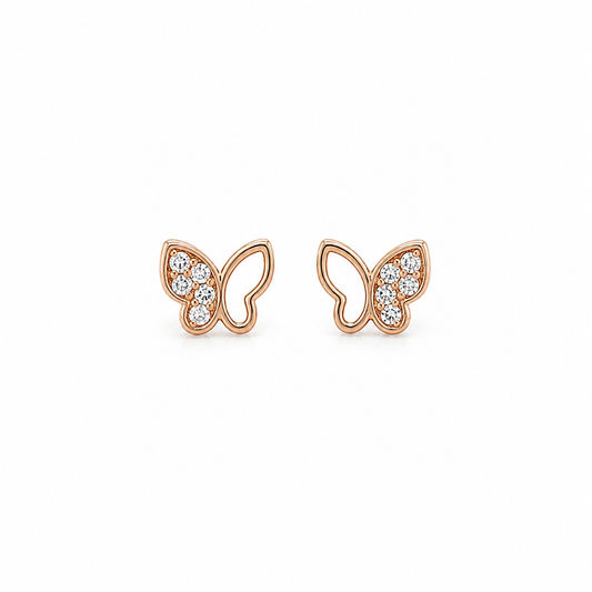 585 Rotgold Ohrstecker Schmetterling mit Zirkonia